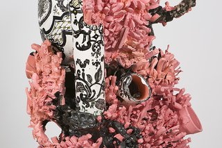 Historical influences such as Viennese du Paquier porcelain collide with more modern influences to dramatic effect, as seen in this detail from Fetish Sculpture.