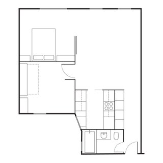 How One Family of Three Does It All in 675 Square Feet - Photo 14 of 14 - Schmidt-Friedlander Residence Floor PlanA EntryB BathroomC KitchenD Living AreaE Kids’ RoomF Master Bedroom