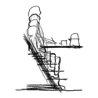 How the Iconic Tripp Trapp High Chair Came to Life - Photo 3 of 6 - An early sketch of the chair shows Opsvik’s concept of an ergonomic design for users of varying heights and sizes. Here, the sitter’s elbow is shown aligned at table height, regardless of body size.