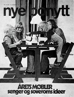 How the Iconic Tripp Trapp High Chair Came to Life - Photo 6 of 6 - Featured on a 1970s cover of Nye Bonytt (a Norwegian interior magazine now called Bonytt), the Tripp Trapp revolutionized seating for the entire family. Adults and children alike are shown seated in the chair, accompanied by the heading: "This year’s furniture."