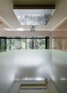 A Forest Sanctuary Designed to Support Autistic Triplets, Their Parents, and a Host of Caregivers - Photo 10 of 19 - "The central vision was threefold: interiors that would bring the family joy, support their daily activities, and provide specific areas of refuge for each member and as a family," says Chenault, who integrated a Hansgrohe Axor rain shower in the master bath, which has frosted glass.