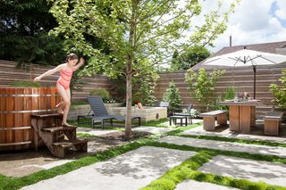 10 Modern Hot Tubs - Photo 7 of 10 - A 2,500-square-foot backyard off a Portland home was completely overhauled by architect Michael Howells. Its new design uses pavers to divide the yard into sections that include planters, a cedar soaking tub, and a fire pit.