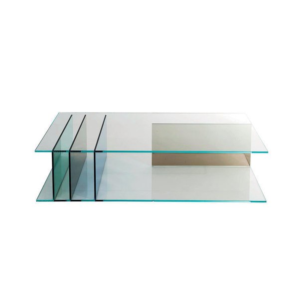 Coffee Tables That Would Make Yves Klein Proud - Photo 2 of 6 - Server cocktail table by Roberto Tapinassi and Maurizio Manzoni for Roche Bobois Green, bronze, and dark blue panels support the two clear panes of this all-glass piece. 