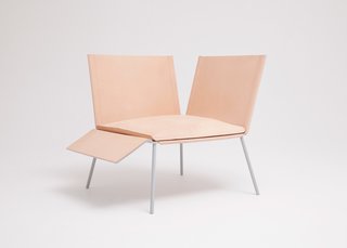 Thom Fougere’s steel-and-leather Saddle chair. 