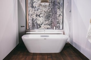 Finally, the bathroom holds a Neorest freestanding bathtub from TOTO. You can actually get inside the tub and pose for a photo in front of an image from the Huneeus/Sugar Bowl Home featured in the March 2015 issue. 