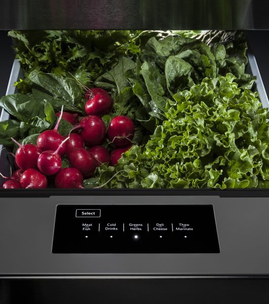 7 Kitchen Technologies to Watch - Photo 1 of 7 - KitchenAid refrigerators feature a temperature-controlled drawer with five preset settings specialized for vegetables, meat, drinks, and more. 