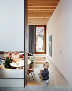 New Kid on the Block - Photo 3 of 10 - Architect James Jeffries crafted the kitchen table by joining a birch plywood surface with the base of a collapsible catering table, purchased at a furniture sale held at an old office building.