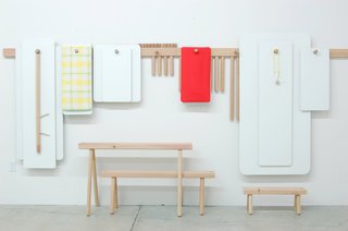 10 Functional Pieces For Small Space Living - Photo 3 of 11 - The Peg Series is a flexible furniture system made up of simple components that can be assembled in a variety of ways. When not in use, the pieces can hang flat against the wall.