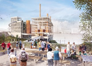 The Woolen Mill Overlook will serve as the public terminus of Main Street, offering 360-degree views of PGE dam, the historic boiler complex, the restored river alcove, and the Public Yard. 