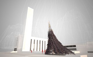 Exhibit Columbus: A New Era of Celebrating Design - Photo 1 of 9 - Wiikiaami by Studio: Indigenous </p><p><br> Constructed of rebar and perforated copper scales, a contemporary "wigwam"—wiikiaami in the language of the indigenous Miyaamia people—serves as a gathering space as well as a gateway to Eliel Saarinen’s First Christian Church.