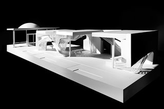 Exhibit Columbus: A New Era of Celebrating Design - Photo 4 of 9 - Untitled by Oyler Wu Collaborative </p><p><br> Eero Saarinen’s interest in Euclidean geometries, contrasts between solids and voids, and tectonics informs Oyler Wu’s design, which uses three canopies at the Irwin Conference Center—legacies of the building’s history as a drive-up bank—to create a self-contained complex of solid and semipermeable walls.