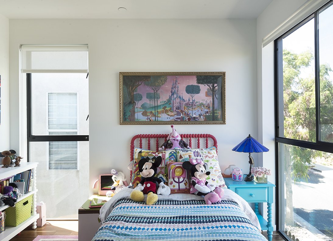 Chloe&rsquo;s bedroom features  a Blake Tovin bed and nightstand from The Land of Nod.  The roller blinds throughout are  from Steve&rsquo;s Blinds and Wallpaper.