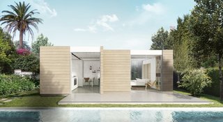 The L.A. Prefab Company That’s Aiming to Make Good Design Available to Everyone - Photo 1 of 6 - The West Los Angeles Pool and Guesthouse is 410 square feet and features a full kitchen, bedroom, and bathroom. It also doubles as a pool house and guesthouse. The compact design features floor-to-ceiling windows that bring the outside in.