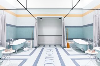 A Napa Valley Motor Lodge Reinterprets the Classic Roadside Motel - Photo 8 of 8 - Outfitted with four mint green clawfoot tubs, the bathing room is where guests can steep in medicinal salt soaks.