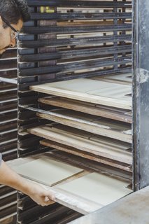 Go Behind the Scenes With a Process-Driven Handmade-Tile Company in California - Photo 9 of 13 - Drying: Damp tiles go in an industrial dryer for about 12 hours to remove excess moisture before their first firing at nearly 2,000 degrees. Once fired, tile is called "bisque."