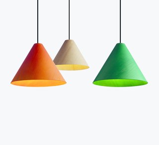 Milan saw the launch of wrong.london, an offshoot of HAY that's run by creative director Sebastian Wrong. The lighting-focused division released these veneered-oak lampshades, dubbed 30degree, among other designs.
