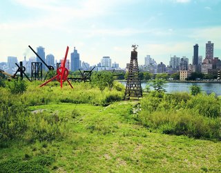 The Evolution of an Urban Wasteland: Socrates Sculpture Park at 30 - Photo 2 of 8 - The park, newly transformed into a public art space in 1986. Mark di Suvero's red-painted steel sculpture, "Old Glory," is one of the pieces pictured.