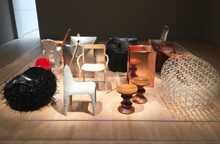 In a special area dedicated to design and architecture, we came across the exhibition titled Carve, Cast, Mold, Print: Material Meditations. It's defined by a study of forward-thinking seating designs that each focus on an interesting use of a singular material and process.