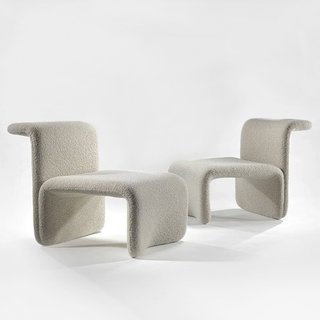 Must-See Discoveries from San Francisco’s Design + Art Fair - Photo 5 of 13 - Also featured in Demisch Danant’s presentation, was a pair of graphic and surprisingly buoyant chairs designed by Michael Boyer in 1968. Boyer was known for designing prestigious offices, hotels, and banks, often utilizing interesting architectural shapes in his work. These chairs do just that, with an emphasis on the beauty of empty space.