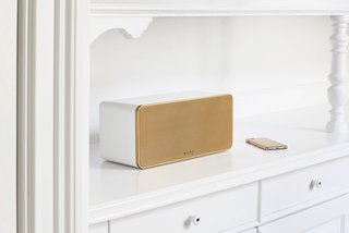 A Close Look at Happy Plugs’ Sound Pieces - Photo 2 of 3 - The Sound Piece is available in three different metallic shades including silver, gold, and rose gold (shown here). It measures 15.7 in. wide x 6.3 in. high x 6.9 in. deep. 