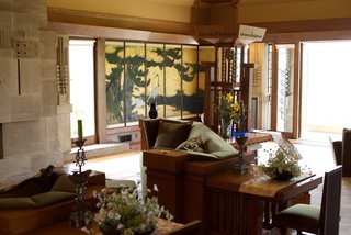 Iconic Perspectives: Frank Lloyd Wright's Hollyhock House - Photo 4 of 13 - With the approval from Barnsdall, Wright incorporated Japanese influences throughout, including a set of authentic 18th-century Japanese screens. Since the originals were stolen during the house’s "dark years," the ones seen here are reproductions.