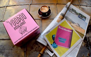 Voodoo Doughnut’s recognizable pink boxes are famous throughout Portland. You can fill them with wacky doughnut creations and enjoy them alongside a fresh coffee from Stumptown’s post within the Ace Hotel. We brought them both back to the lobby to enjoy along with their selection of magazines and newspapers. 