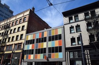 Poler is located around the corner from the Ace Hotel and is nestled between a number of other interesting retail spaces. The colorful exterior hints at the bright interior to come.