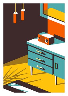 Midcentury Illustrations—From Kentucky to Paris - Photo 2 of 3 - Throughout his work, Booth focuses on harsh angles and shadows. Here, he exaggerates the geometry that exists in midcentury furnishings.