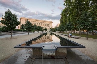 Philadelphia's "Gallery in a Garden" - Photo 3 of 3 - Attic Fire Photography stopped to capture the reflection of the Philadelphia Free Library on the Barnes Foundation's fountain. 