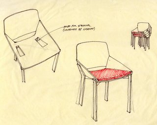  After Chris and Nick came up with a plan for the line, they started with the pieces they had already been thinking about. Some came from Chris, others from Nick, and the remaining were born from mutual discussions. They then began the editing process with sketches—one of which is shown here for the Dining Chair.