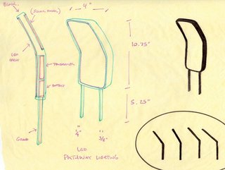 Nick is proud to say that they created lighting pieces that are versatile and understated. The Solar Pathway Light is shown here in its early stages of development.