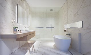 Renzo Piano Building Workshop Brings a New Residential Destination to Soho - Photo 8 of 8 - The master bathrooms will line the perimeter glass walls, which will ensure breathtaking skyline views. They’ll host Calacatta marble slabs, freestanding tubs, heated floors, and custom-designed white oak vanities. 