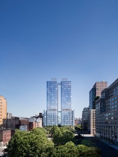 Renzo Piano Building Workshop Brings a New Residential Destination to Soho - Photo 1 of 8 - The double-tower, curved glass structure will be located in an area of the city that will bridge the gap between the traditional Soho neighborhood and its west section. Its strategic orientation will provide 360-degree views of the Hudson River, One World Trade Center, and much of Manhattan. 