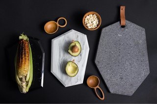 Part II of Our Exploration of Mexico City’s Caravana Americana - Photo 1 of 18 - AYRES creates geometric cheese boards made with various tones of marble, lava stone, and leather. 
