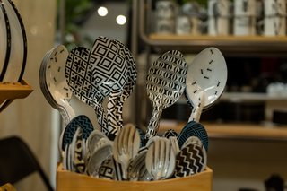Part II of Our Exploration of Mexico City’s Caravana Americana - Photo 18 of 18 - Malte Taller works with flux inks to create graphic illustrations on their pewter tabletop goods. They can also create custom designs for you. 