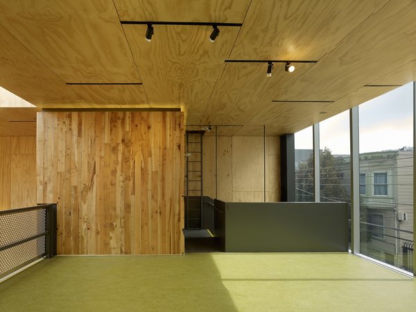 The 500-square-foot mezzanine—accessed via a corkscrew stair tower—contains a gallery, a mechanical room, a space for video screenings, a kitchenette, and a bathroom.
#mezzanine #interior #interiorarchitecture #sanfrancisco #workshop #interstice #intersticearchitects #cesarrubio #cesarrubiophotography Photo 8 of Minna Street DREAM:shop modern home