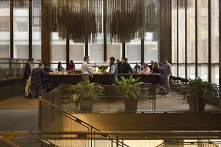 Wright Auctions Off Items from the Seagram Building's Four Seasons - Photo 2 of 4 - The original bar, shimmering chain curtains, and the bronze sculpture by Richard Lippold are among the elements that will remain of the original Four Seasons, which was designated as an interior landmark by the New York City Landmarks Preservation Commission in 1989.