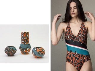 Ceramicist Bari Ziperstein's latest collection (left) takes inspiration from fashion designer Rachel Comey's spring/summer 2017 line (right).
