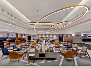 A reinterpretation of the traditional hotel lobby, The Hub is a large open-plan space with modular seating arrangements for casual meetings, or lounging and reading with a coffee. Situated on the ground floor, it socially activates the traditional waiting area.