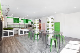 Find Fresh Foods in an Even Fresher Locale in Montreal - Photo 1 of 2 - Black-and-white mosaic tile forms the flooring beneath an infinity table. 