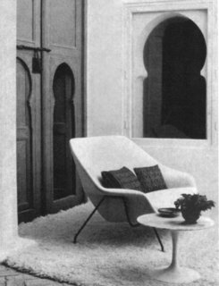 Knoll Inspiration: Reintroducing the Womb Settee - Photo 8 of 8 - Womb Settee at Yves Vidal and Charles Sévigny's home in Tangier, Morocco. Photograph from the Knoll Archive.