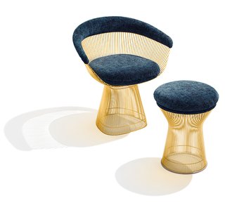 Knoll Inspiration: Introducing Platner Gold - Photo 1 of 6 - Platner Arm Chair and Stool in 18k gold-plated steel. Photograph by Ilan Rubin.