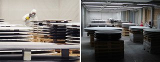 Marble being sprayed and dried again to prepare for finishing, 2013. Photography by Knoll.