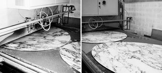 Marble tops being coated to ensure a lasting finish, 2013. Photography by Knoll.