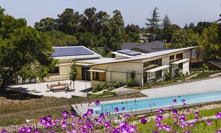 South facing view of the pool and patio.
