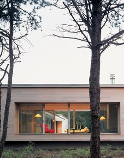 Viewed from the street, the house’s kitchen/living area—raised on a platform with massive picture windows—resembles a stage. Banks and Lazar plan to enhance the privacy by planting trees and shrubs.