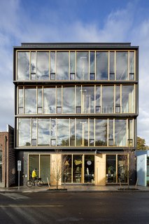 Albina Yard, designed by Lever Architecture, is a new creative office and retail project in North Portland that also happens to be the first U.S. office building made from domestically-fabricated, cross-laminated timber (CLT).