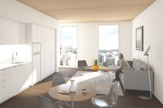 The First Mass Timber High-Rise Building in the U.S. Gets the Green Light For Construction - Photo 4 of 6 - Affordable housing rendering, Framework.