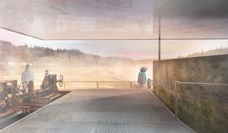 The destination overlook of the riverwalk will take advantage of the precipitous location of the historic Hawley Powerhouse Foundation. The overlook will be composed of two levels, each ADA-accessible. Above, a new platform will open up to an unimpeded 360-degree view of the surrounding region from the center of the river and falls. 