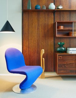Get Your Fix of Midcentury Scandinavian Design at This Copenhagen Hotel - Photo 8 of 8 - A royal blue Panton 1-2-3 Lounge Chair completes the Collector's Suite. All of the furniture in this space is for sale. 